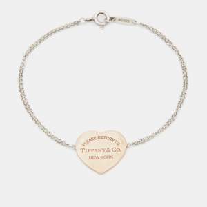 Pre Owned Tiffany & Co. Return To Tiffany Sterling Silver Rubedo Heart Tag Double Chain Bracelet