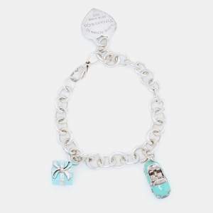 Pre Owned Tiffany & Co. Return to Tiffany & Co. Multi Charm Enamel Sterling Silver Bracelet