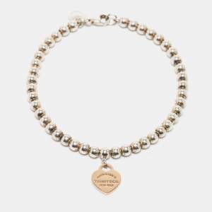 Pre Owned Tiffany & Co. Return To Tiffany Rubedo Heart Tag Sterling Silver Beaded Bracelet