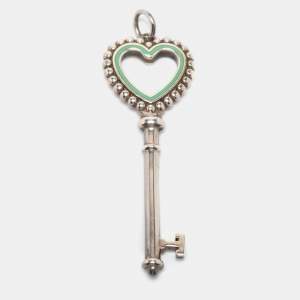 Pre Owned Tiffany & Co. Heart Key Enamel Sterling Silver Pendant