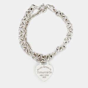 Pre Owned Tiffany & Co. Return to Tiffany Heart Tag Sterling Silver Double Chain Bracelet