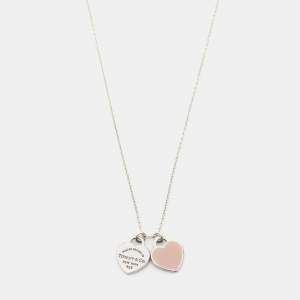 Pre Owned Tiffany & Co. Return to Tiffany Pink Enamel Sterling Silver Heart Tag Pendant Necklace
