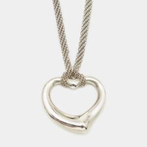 Pre Owned Tiffany & Co. Elsa Peretti Sterling Silver Open Heart Pendant Necklace