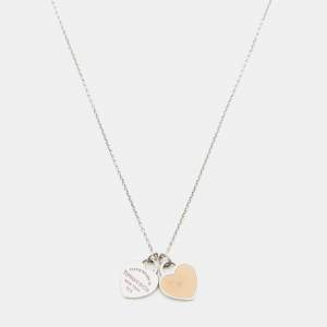 Tiffany & Co. Return To Tiffany Pink Enamel Double Heart Tag Pendant Necklace