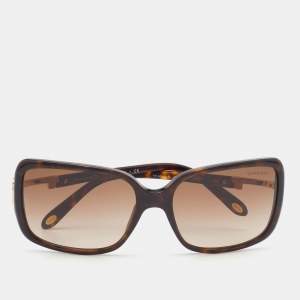 Tiffany & Co. Havana/Brown Gradient TF4043-B Embellished Detail Square Sunglasses