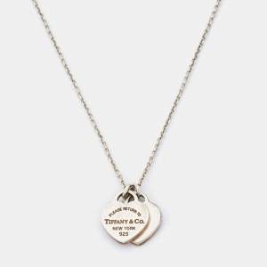 Tiffany & Co. Return To Tiffany Double Heart Tag Silver Pendant Chain Necklace
