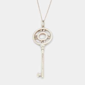 Tiffany & Co. Atlas Key Sterling Silver Pendant Long Chain Necklace