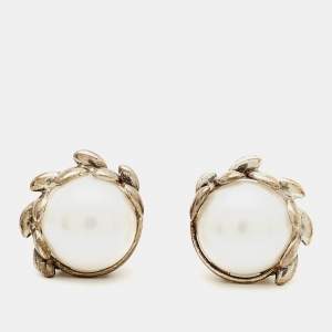 Tiffany & Co. Paloma Picasso Cultured Pearl Olive Leaf Stud Earrings