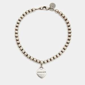 Pre Owned Tiffany & Co. Return to Tiffany Sterling Silver Heart Charm Bead Bracelet 