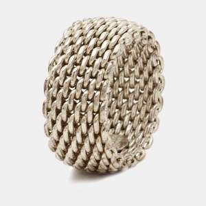 Tiffany & Co. Somerset Mesh Sterling Silver Ring Size 56