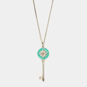 Tiffany & Co. Knot Key Pendant Enamel Sterling Silver Necklace