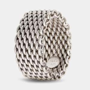 Pre Owned Tiffany & Co. Somerset Mesh Sterling Silver Ring Size 57