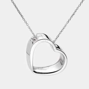 Tiffany & Co. Slanted Open Heart Silver Pendant Necklace