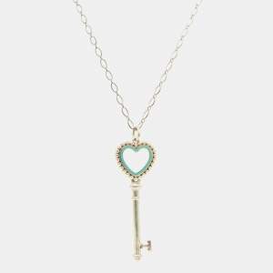 Tiffany & Co. Tiffany Keys Enamel Silver Beaded Heart Key Pendant Necklace