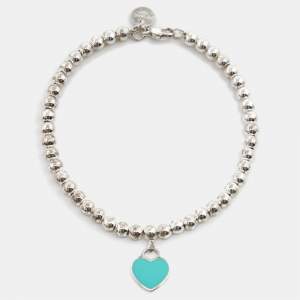 Tiffany & Co. Return to Tiffany Enamel Heart Tag Sterling Silver Beaded Bracelet