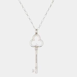 Pre Owned  Tiffany & Co. Trefoil Key Sterling Silver Oval Link Chain Necklace