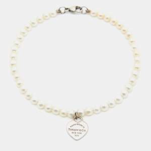 Tiffany & Co. Return To Tiffany Cultured Pearl Sterling Silver Heart Tag Bracelet
