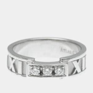 Pre Owned Tiffany & Co. 18K White Gold and Diamond Atlas Diamond Open Band Ring EU 50