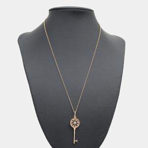 Tiffany & Co. 18K Yellow Gold 0.04 Ct Diamond Daisy Key Pendant Necklace