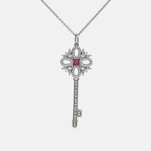 Tiffany & Co. Tiffany Victoria Key Ruby Diamond Platinum Pendant Necklace