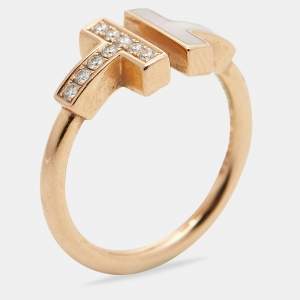 Pre Owned Tiffany & Co. Tiffany T Wire Mother of Pearl Diamond 18k Rose Gold Ring Size 50 