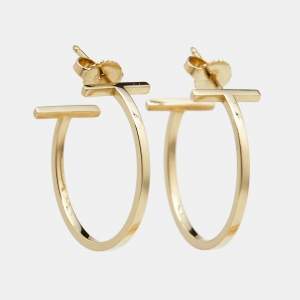 Tiffany & Co. Tiffany T Wire Medium Model 18k Yellow Gold Hoop Earrings