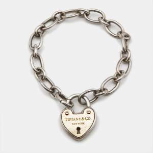 Tiffany & Co. Heart Lock 18k Rose Gold Sterling Silver Charm Bracelet