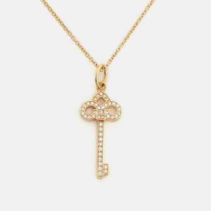 Tiffany & Co. Fleur de Lis Key Diamond 18k Gold Necklace