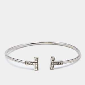 Tiffany & Co. Tiffany T Wire Diamonds 18k White Gold Open Cuff Bracelet