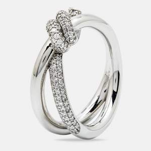 Tiffany & Co. Tiffany Knot Double Row Diamond 18k White Gold Ring Size 55