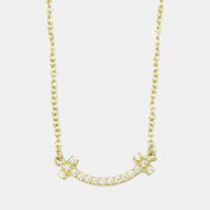 Tiffany & Co. 18k Yellow Gold Diamond T Smile Necklace Clear Metal