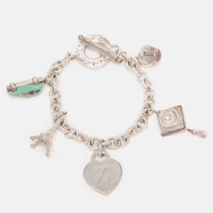 Pre Owned Tiffany & Co. Sterling Silver Multi Charms Toggle Bracelet