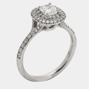 Tiffany & Co. Tiffany Soleste Cushion Cut Diamond Solitaire Double Halo Platinum Engagement Ring Size 51