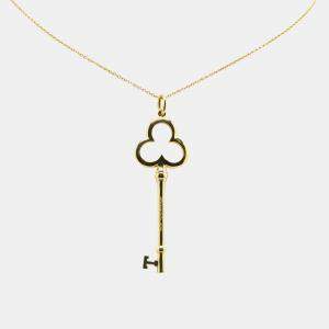 Tiffany & Co. 18K Yellow Gold Trefoil Open Key Pendant Necklace