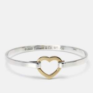 Pre Owned Tiffany & Co. Heart Sterling Silver 18k Yellow Gold Bracelet