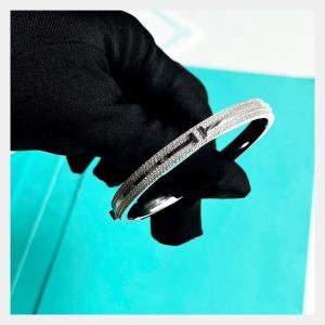 Tiffany & Co. 18K White Gold  Half Pave Diamond T Wire Bracelet 