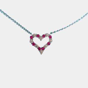Tiffany & Co. 18K White Gold Heart Platinum Ruby Pendant Necklace