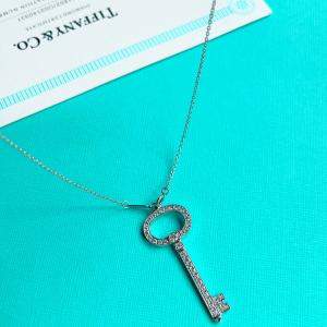 Tiffany & Co. Platinum Diamond Pendant Keys Necklace 