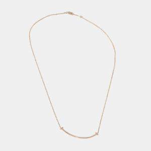 Pre Owned Tiffany & Co. 18K Rose Gold and Diamond T Smile Pendant Necklace