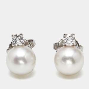 Tiffany & Co. Signature Cultured Pearls Diamonds 18k White Gold Earring