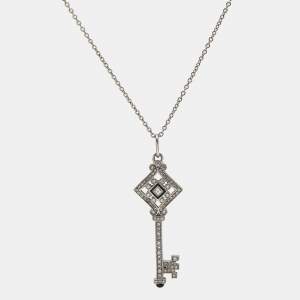 مملوكة مسبقًا Tiffany & Co. Diamond Black Enamel 18k White Gold Key Pendant Necklace