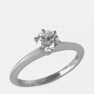 Pre Owned Tiffany & Co. Solitaire 0.62 ct Round Brilliant Diamond Platinum Engagement Ring EU 52.5