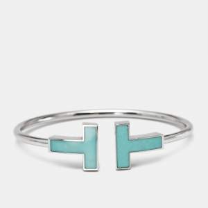 Pre Owned Tiffany & Co. T Wire Turquoise 18k White Gold Large Model Bracelet