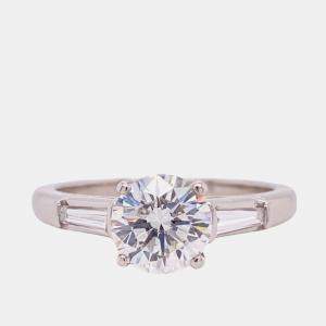 Pre Owned Tiffany & Co. Round 1.06 Ct Three Stone Baguette Diamond Engagement Ring EU 52