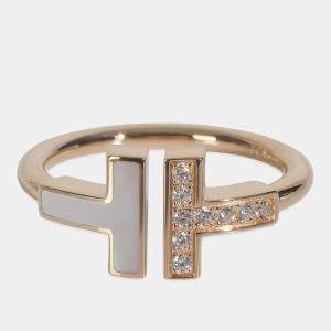Pre Owned Tiffany & Co. T Wire 18K Rose Gold and Diamond Band Ring EU 52