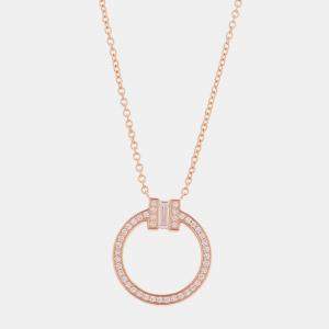 Pre Owned Tiffany & Co. T Two Circle Diamond 18K Pink Gold Pendant Necklace