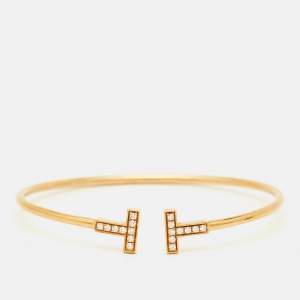 Pre Owned Tiffany & Co. T Wire Diamond 18k Rose Gold Bracelet 