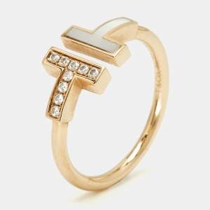 Pre Owned Tiffany & Co. Tiffany T Mother of Pearl Diamond 18k Rose Gold Ring Size 56