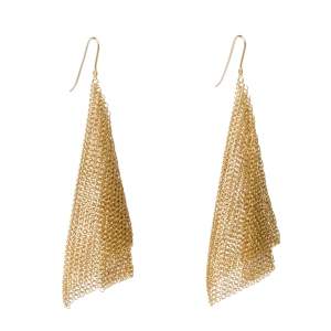 Pre Owned Tiffany & Co. Elsa Peretti Mesh Scarf 18K Yellow Gold Long Hook Earrings