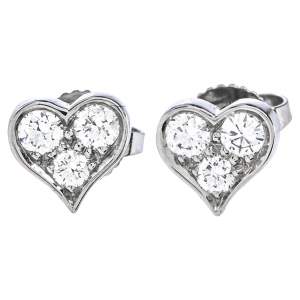 Pre Owned Tiffany & Co. Diamond Heart Platinum Stud Earrings